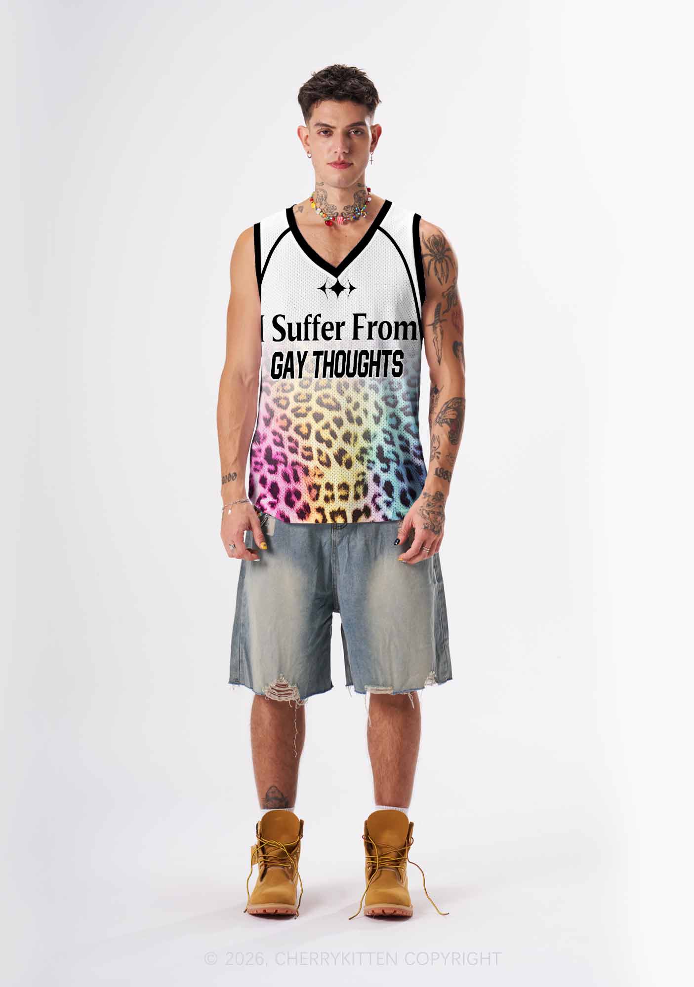 Rainbow Leopard Gay Thoughts Pride Y2K Sport Jersey Tank Cherrykitten