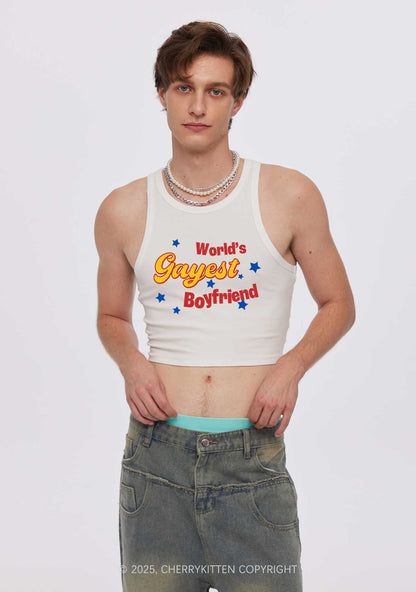 Worlds Gayest Boyfriend Pride Y2K Crop Tank Top Cherrykitten