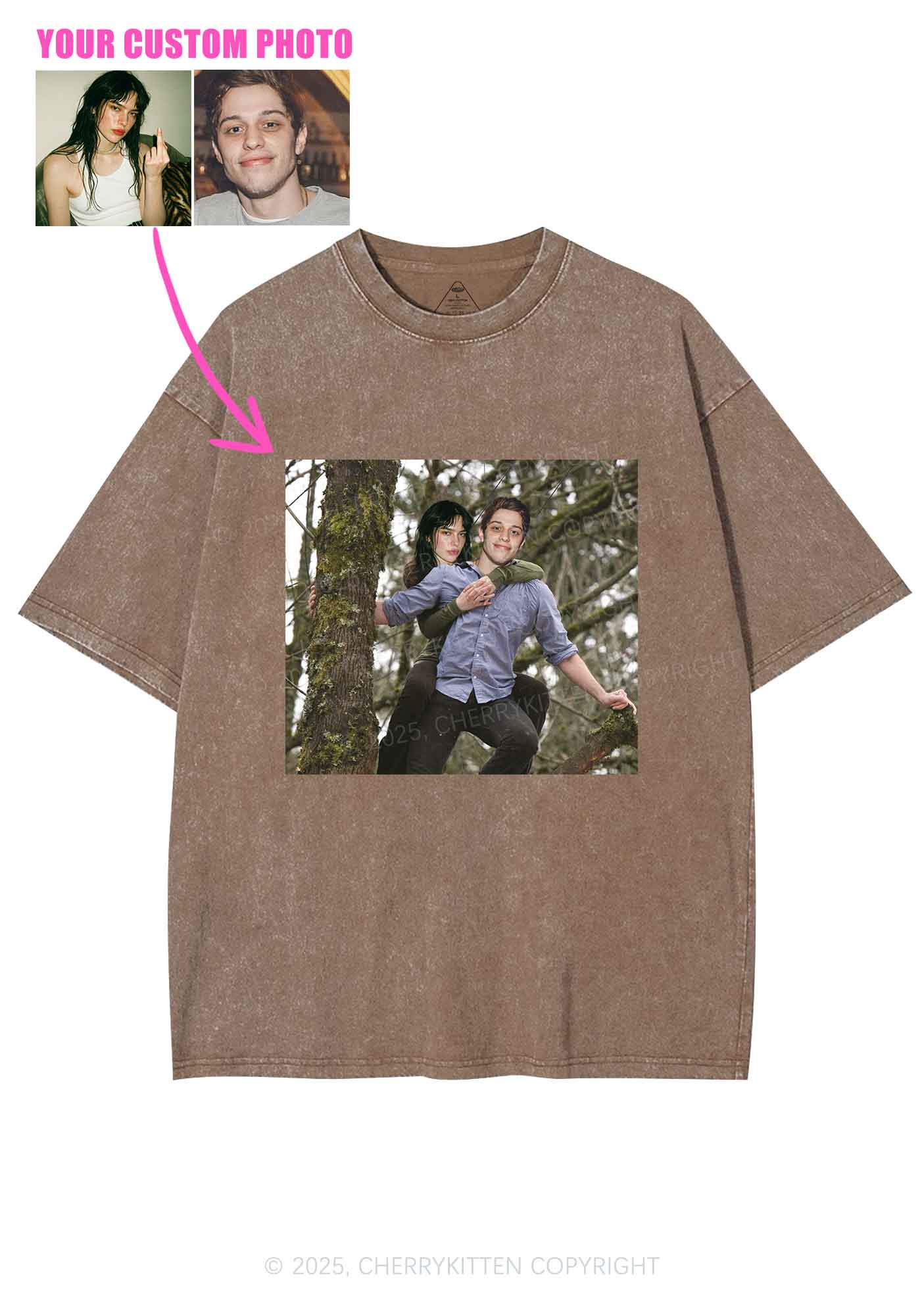 Custom Couple Face Y2K Shirts Washed Tee Cherrykitten