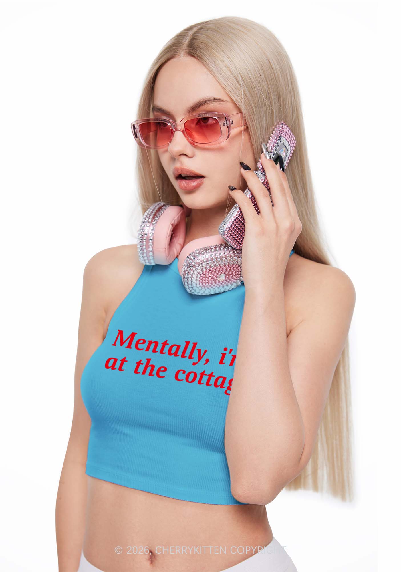 Mentally Im At The Cottage HR Y2K Crop Tank Top Cherrykitten
