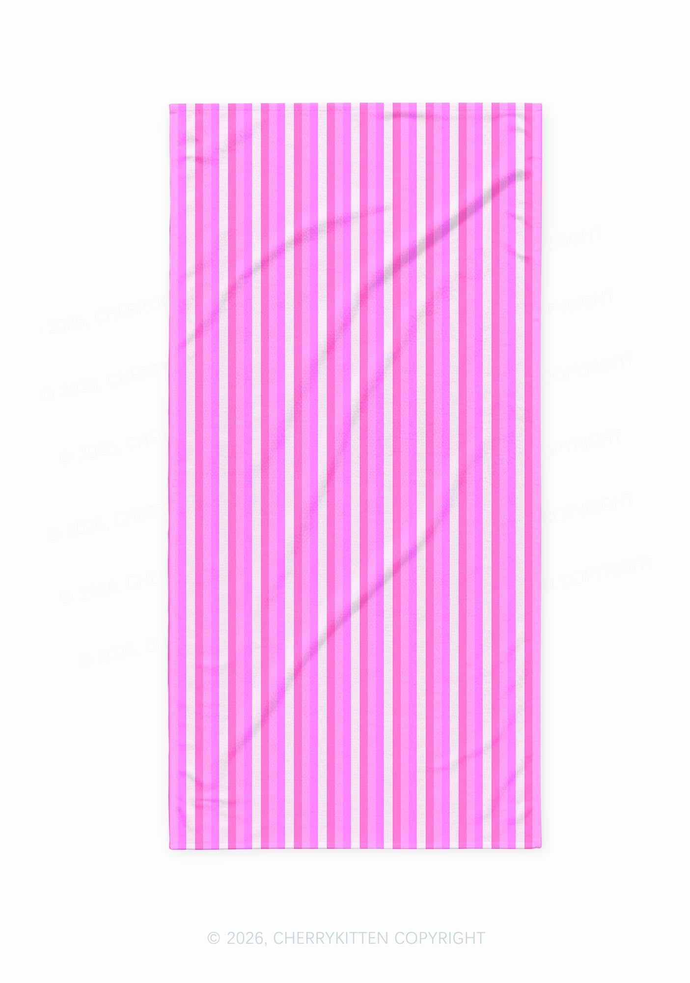 Pink Vertical Stripe Y2K Beach Towel Cherrykitten