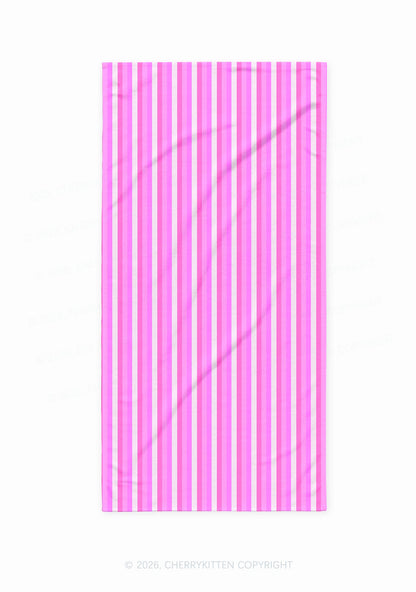 Pink Vertical Stripe Y2K Beach Towel Cherrykitten