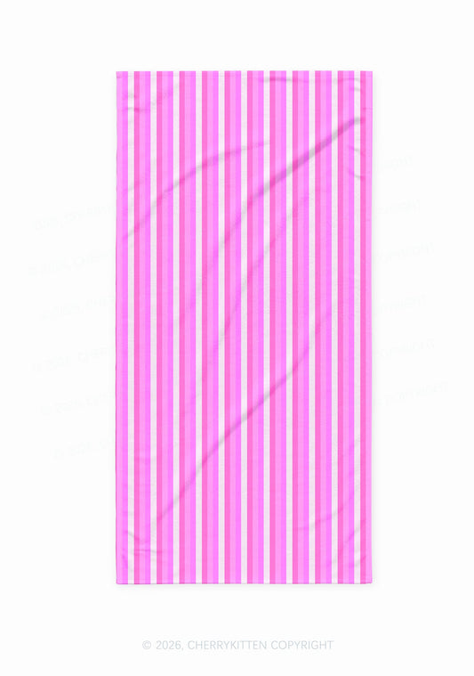 Pink Vertical Stripe Y2K Beach Towel Cherrykitten