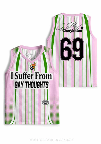 Pink Green Stripes Suffer From Gay Thoughts Pride Y2K Sport Jersey Tank Cherrykitten