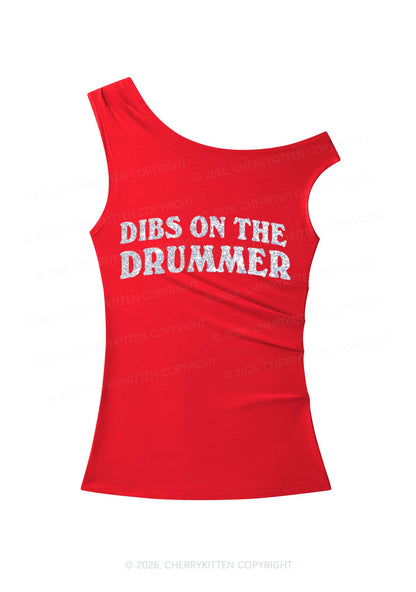 Glitter Dibs On The Drummer Y2K Off Shoulder Tank Top Cherrykitten