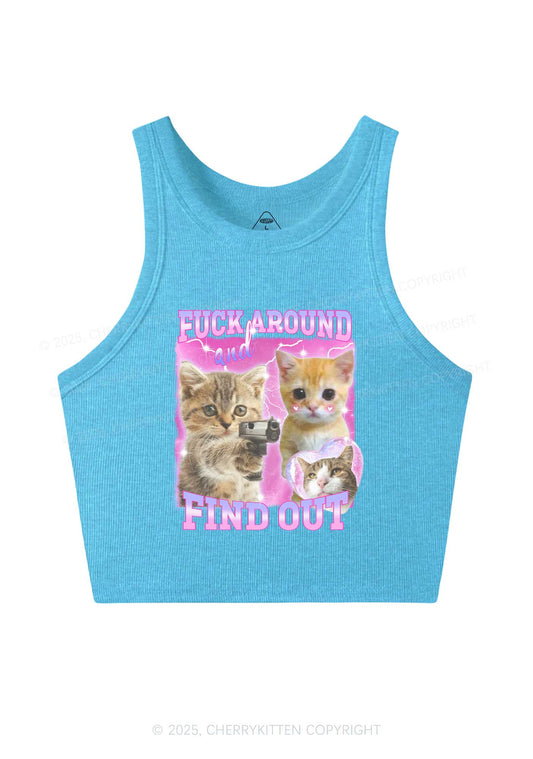 Fxxk Around Cats Y2K Crop Tank Top Cherrykitten