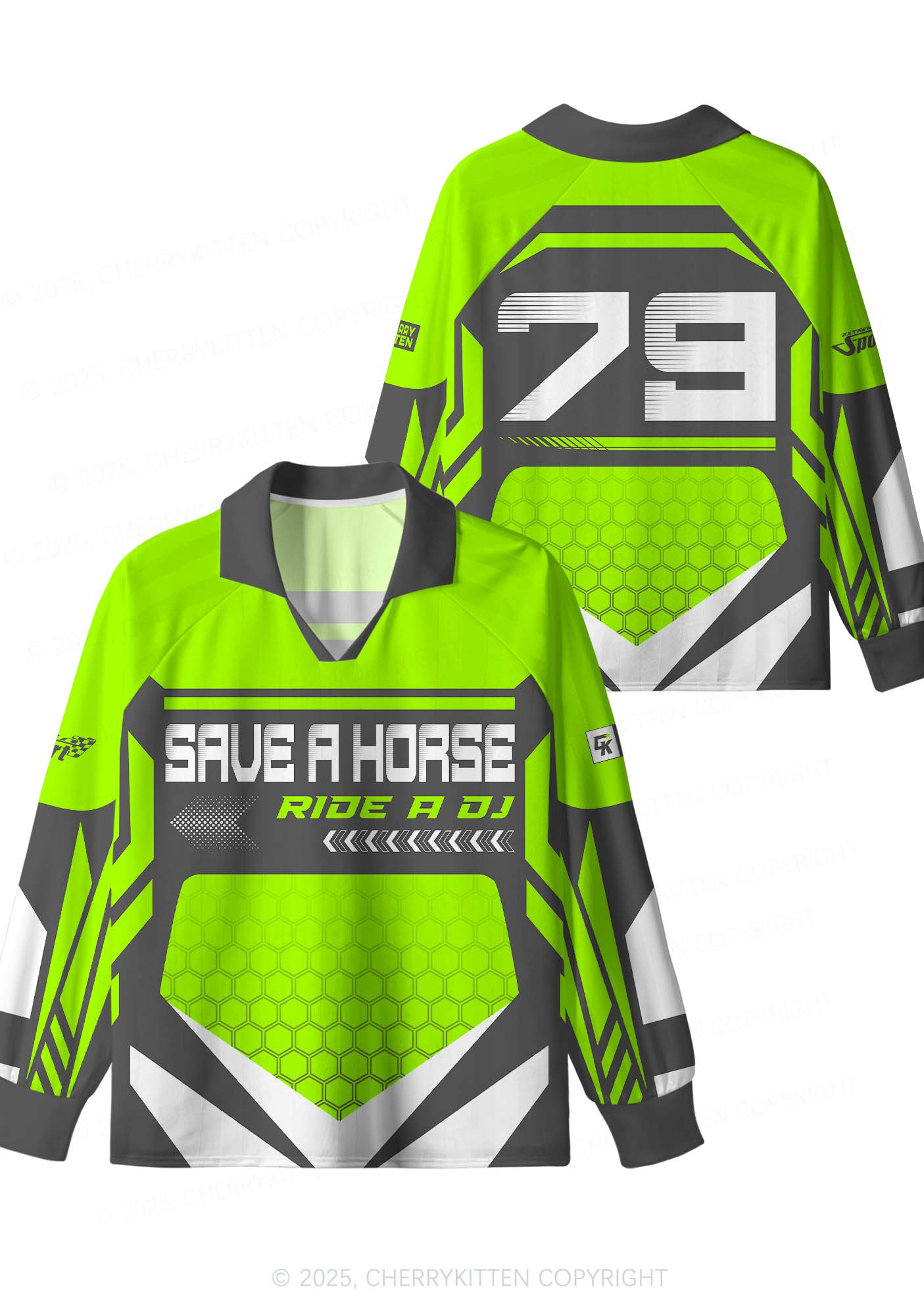 Custom Green Ride A DJ Y2K Sport Long Sleeve Jersey Shirts Cherrykitten