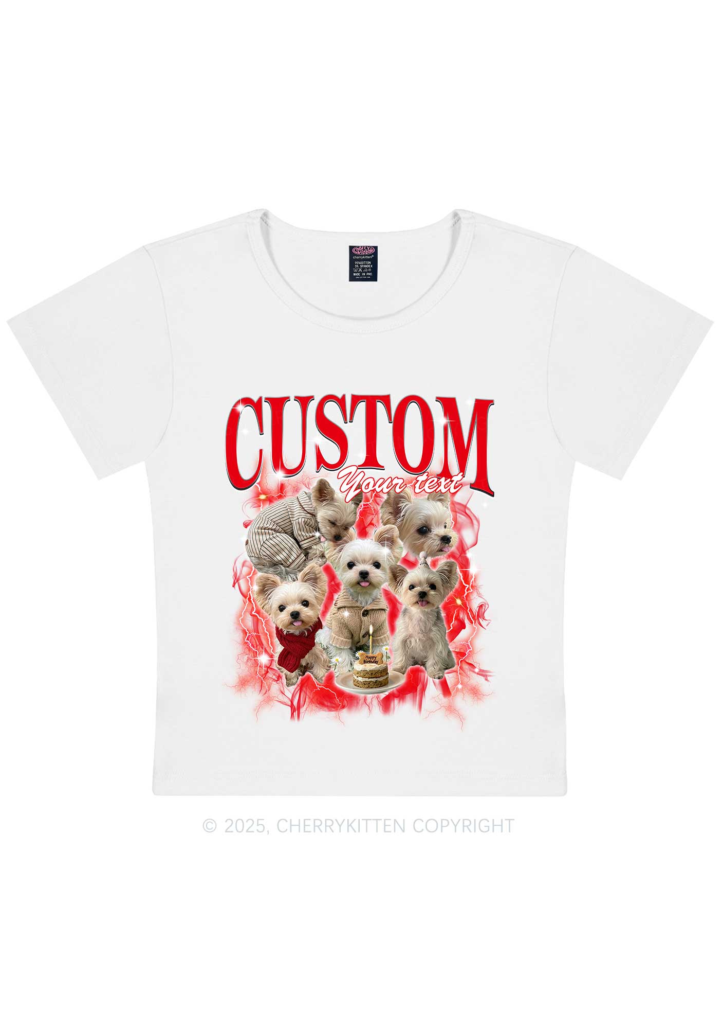 Custom Sparkle Dog Photo Y2K Baby Tee Cherrykitten