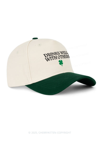 Embroidered Drinks Well With Others St Patricks Y2K Color Block Baseball Cap Cherrykitten