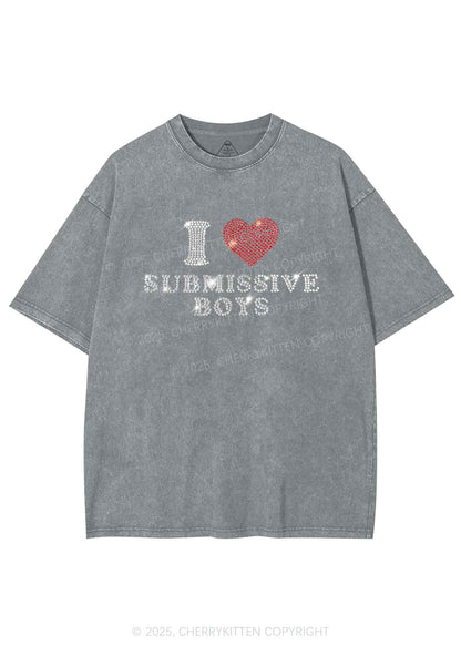 Rhinestone I Love S Boys Y2K Shirts Washed Tee Cherrykitten