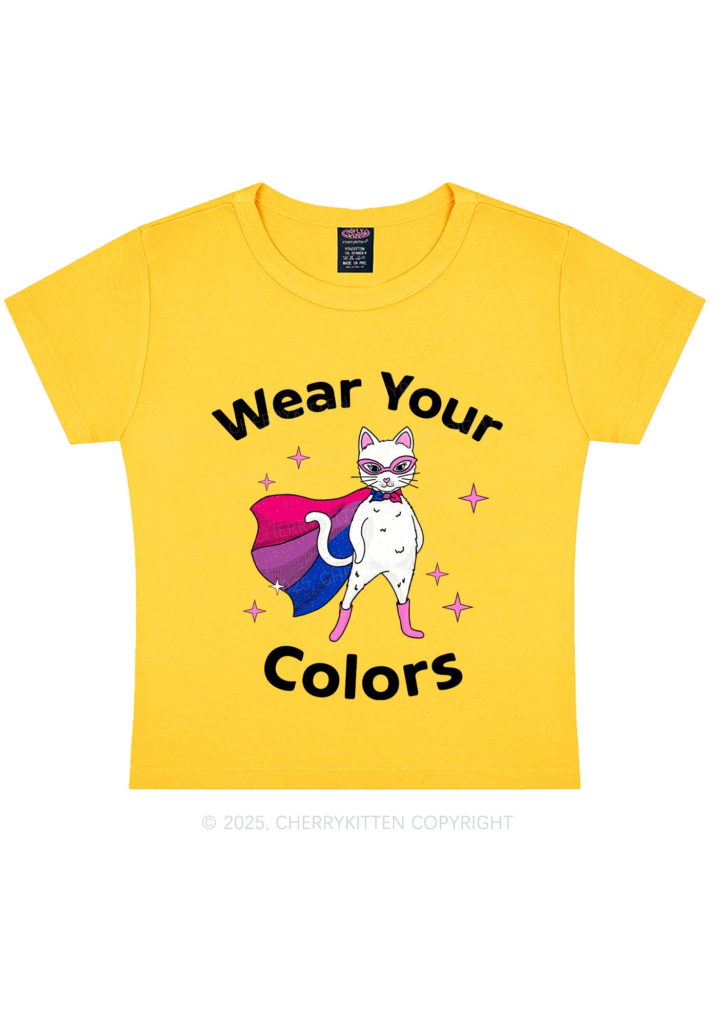 Bisexual Flag Cat Pride Y2K Baby Tee Cherrykitten