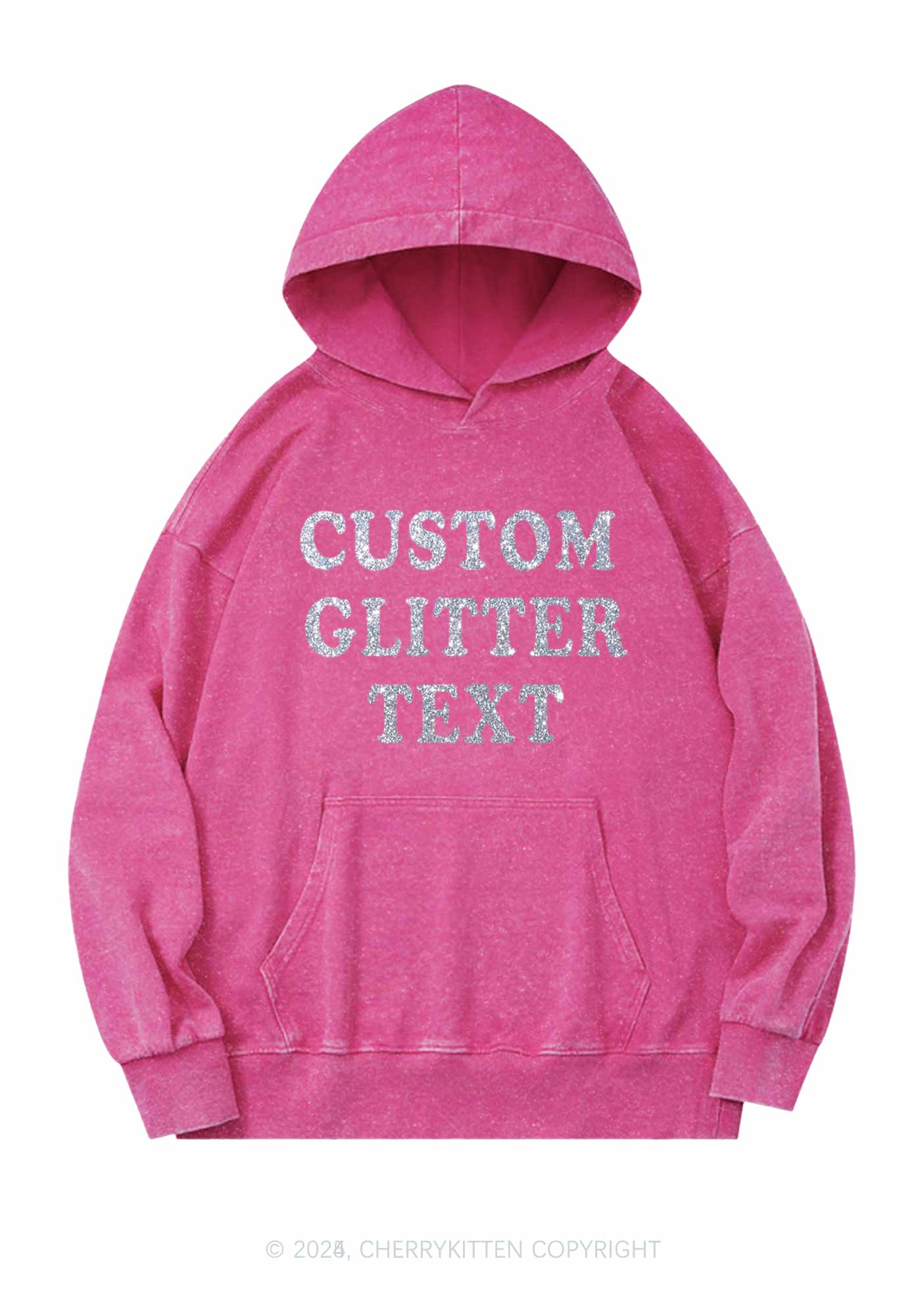 Custom Text Glitter Y2K Washed Hoodie Cherrykitten