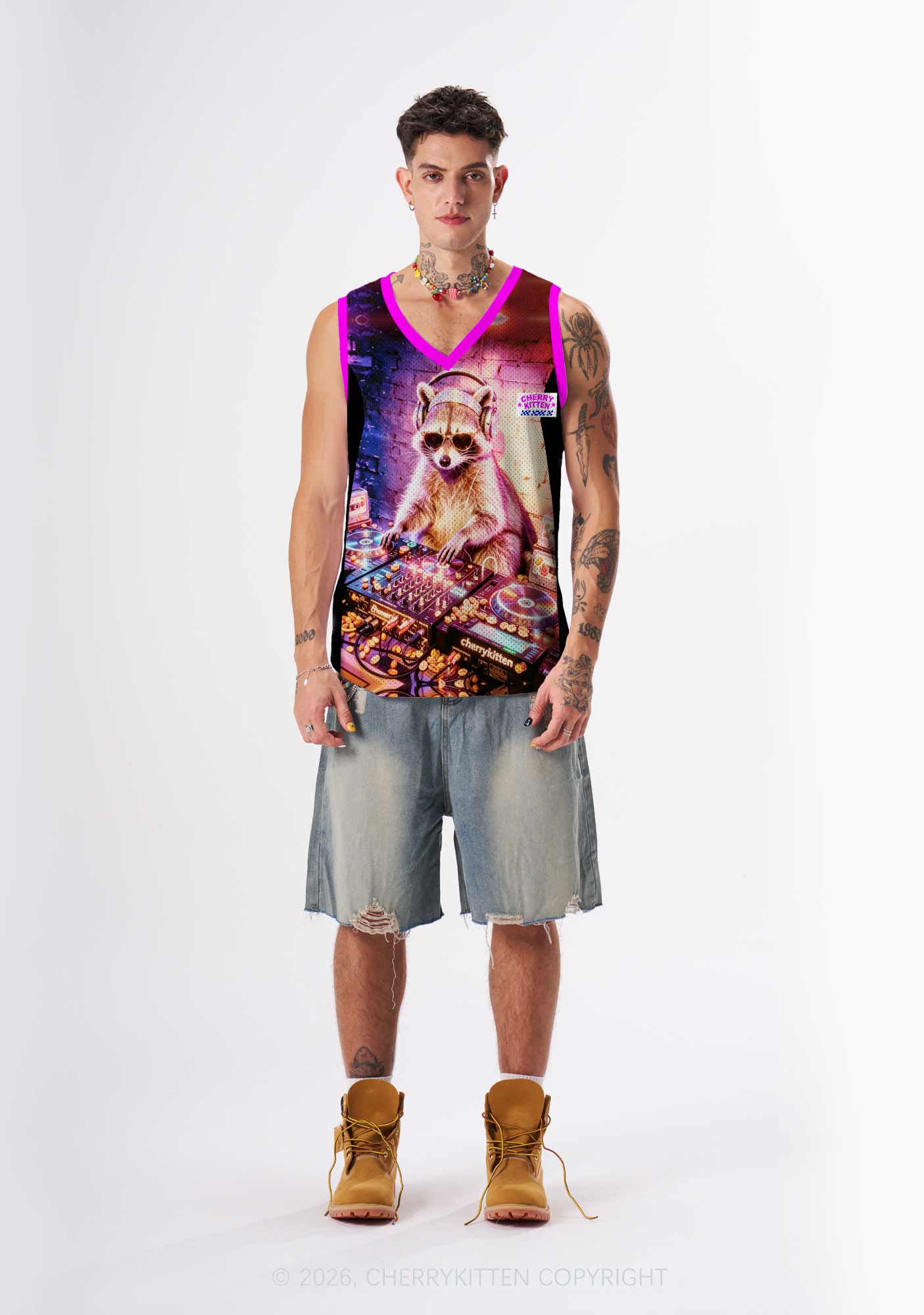 Club DJ Raccoon Y2K Sport Jersey Tank Cherrykitten