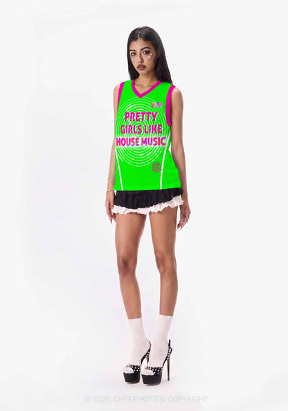 Pretty Girls Like House Music Y2K Sport Jersey Tank Cherrykitten