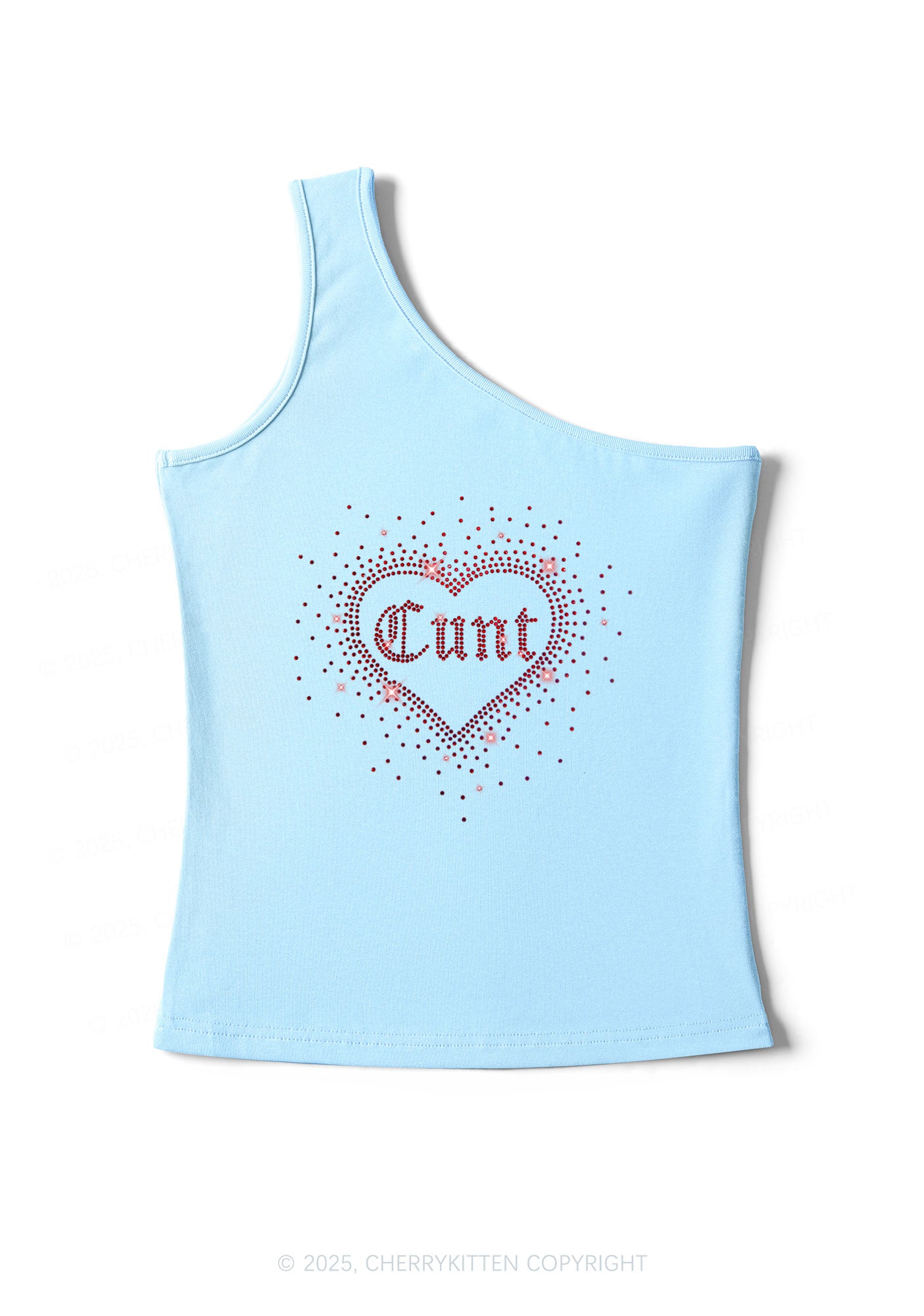 Rhinestone Love Cxxt Y2K One Shoulder Tank Top Cherrykitten