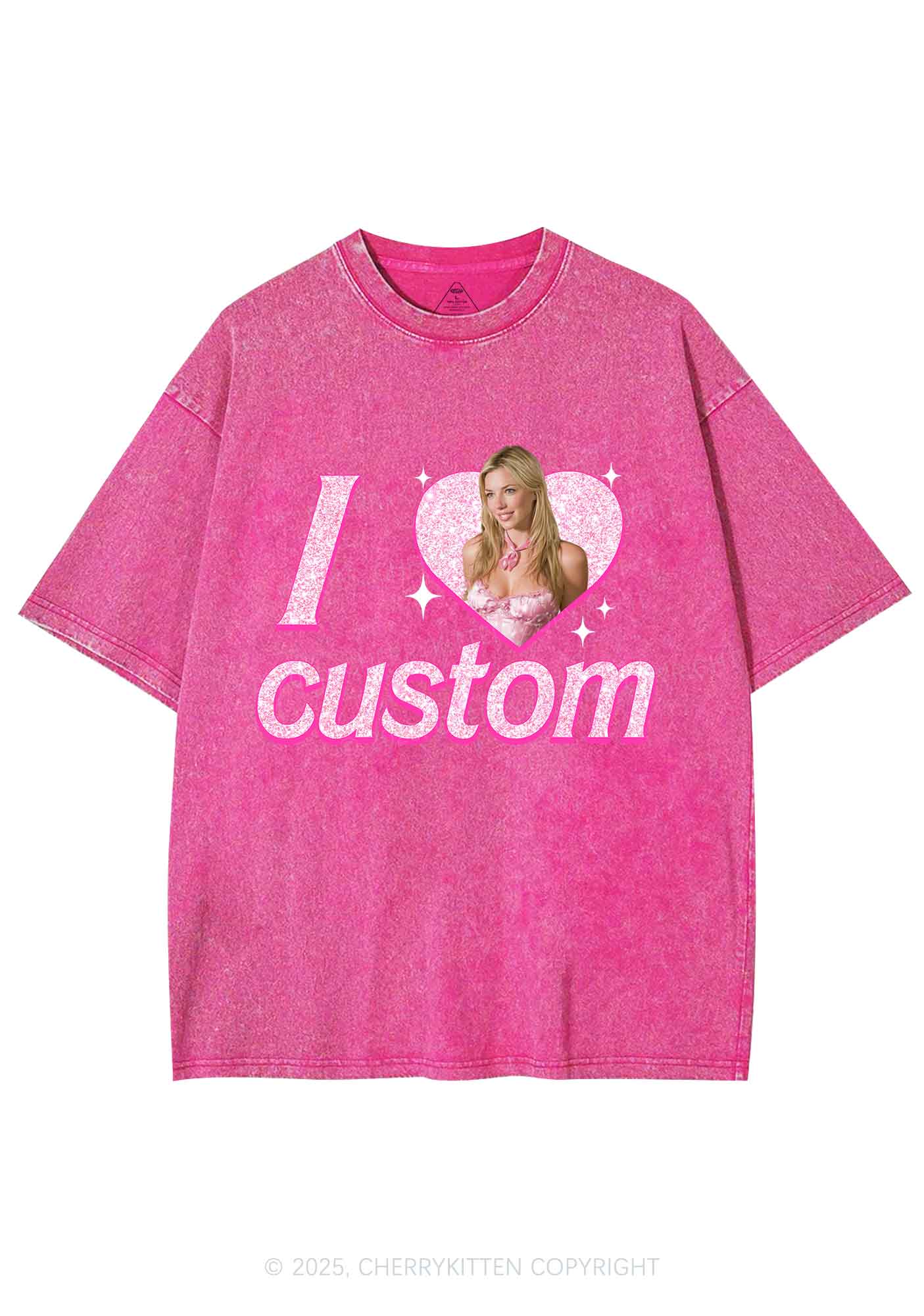 Custom I Love Photo Y2K Shirts Washed Tee Cherrykitten