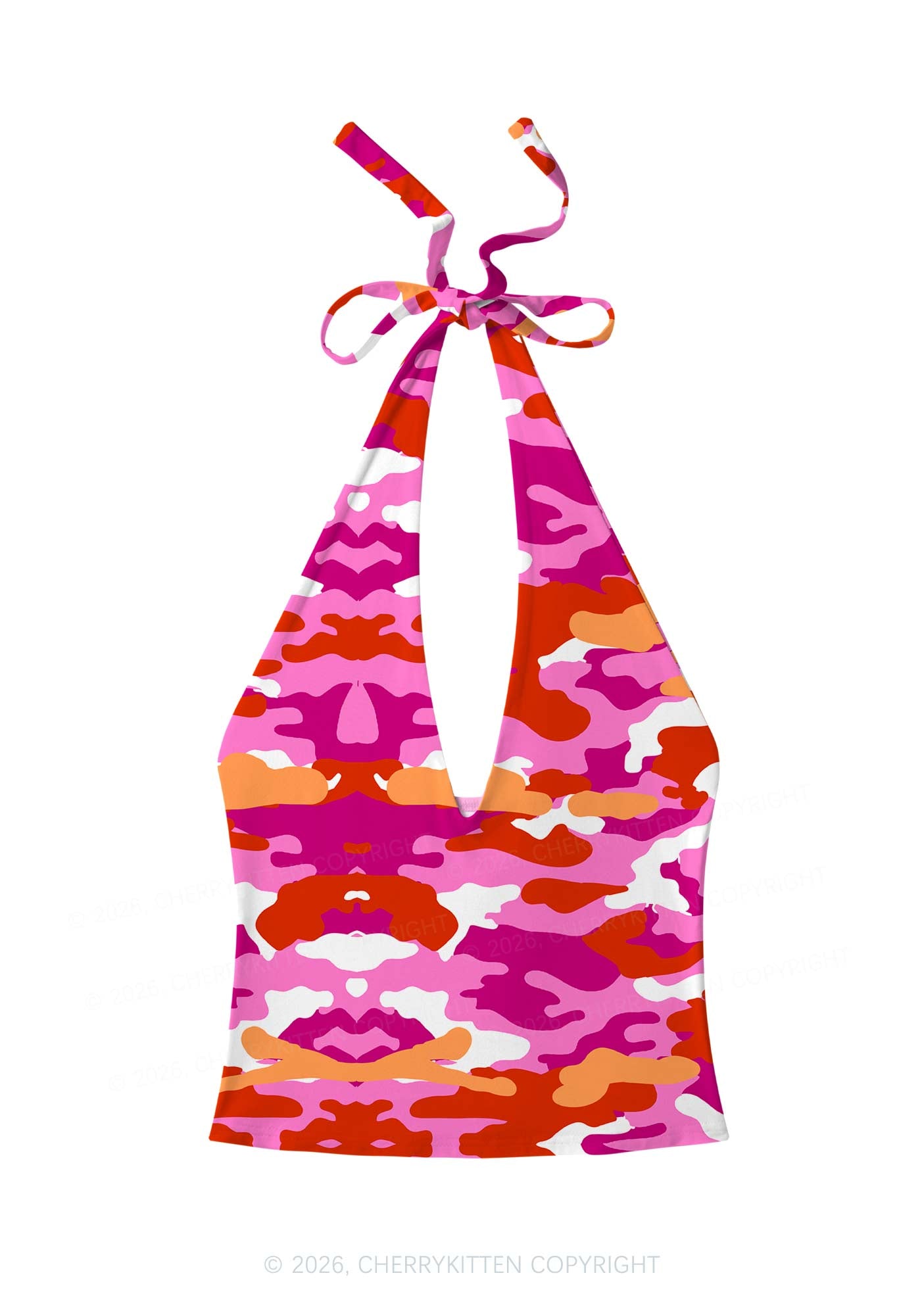 Lesbian Camouflage Pride Y2K Print Halter Deep V Neck Cami Cherrykitten