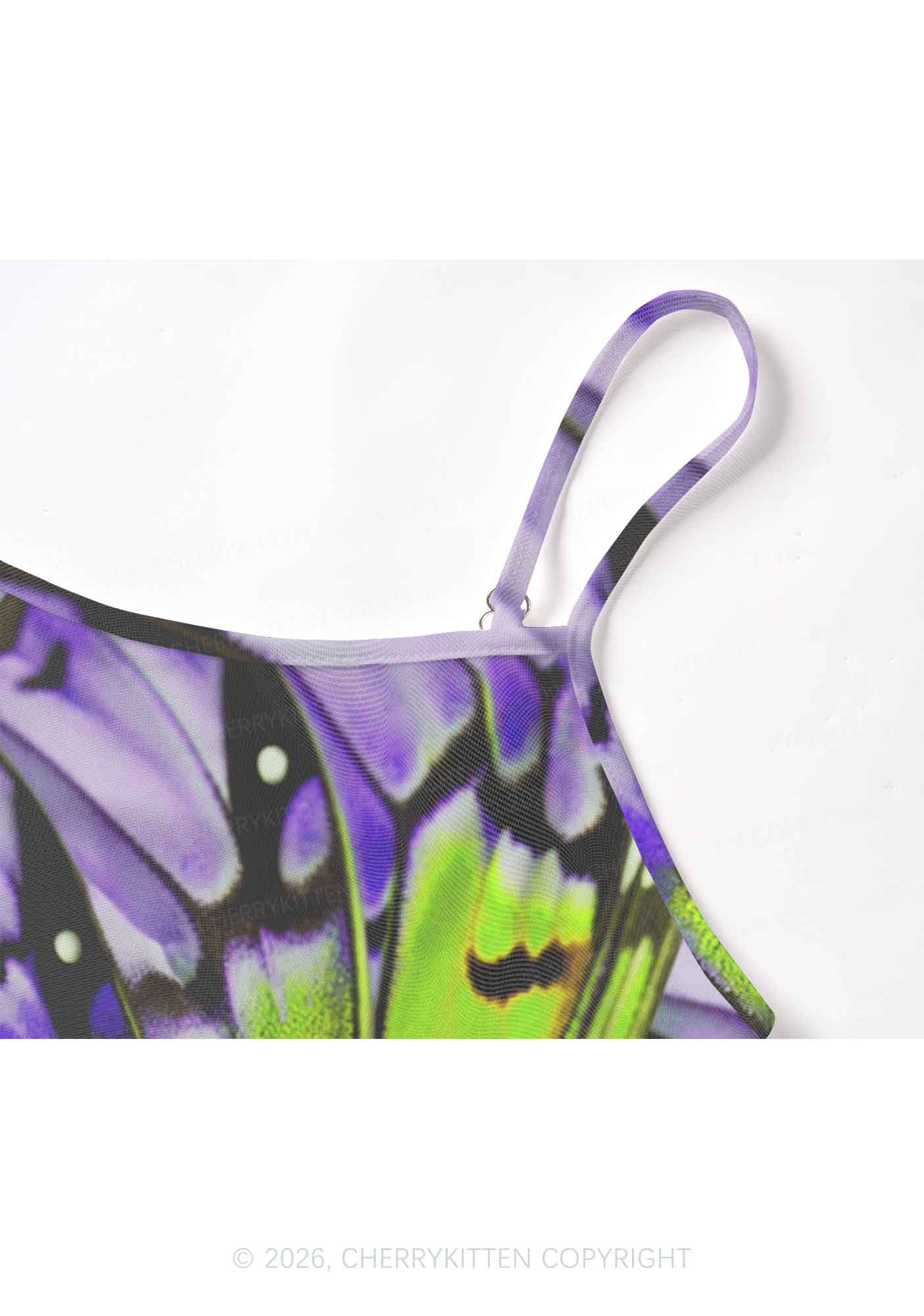 Purple Lime Butterfly Wing Y2K Mesh Cami Tank Cherrykitten
