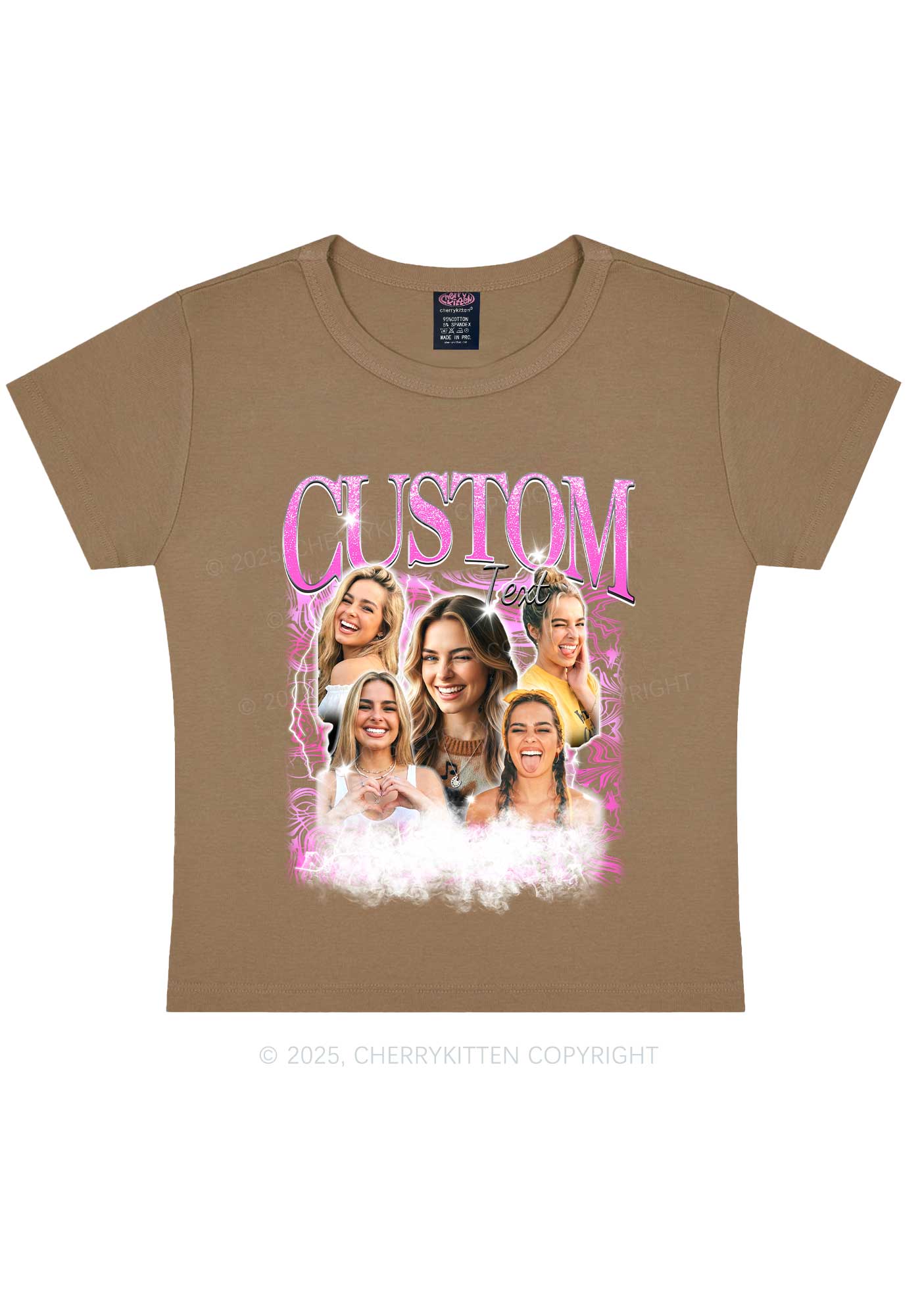 Custom Portrait Glitter Text Y2K Baby Tee Cherrykitten