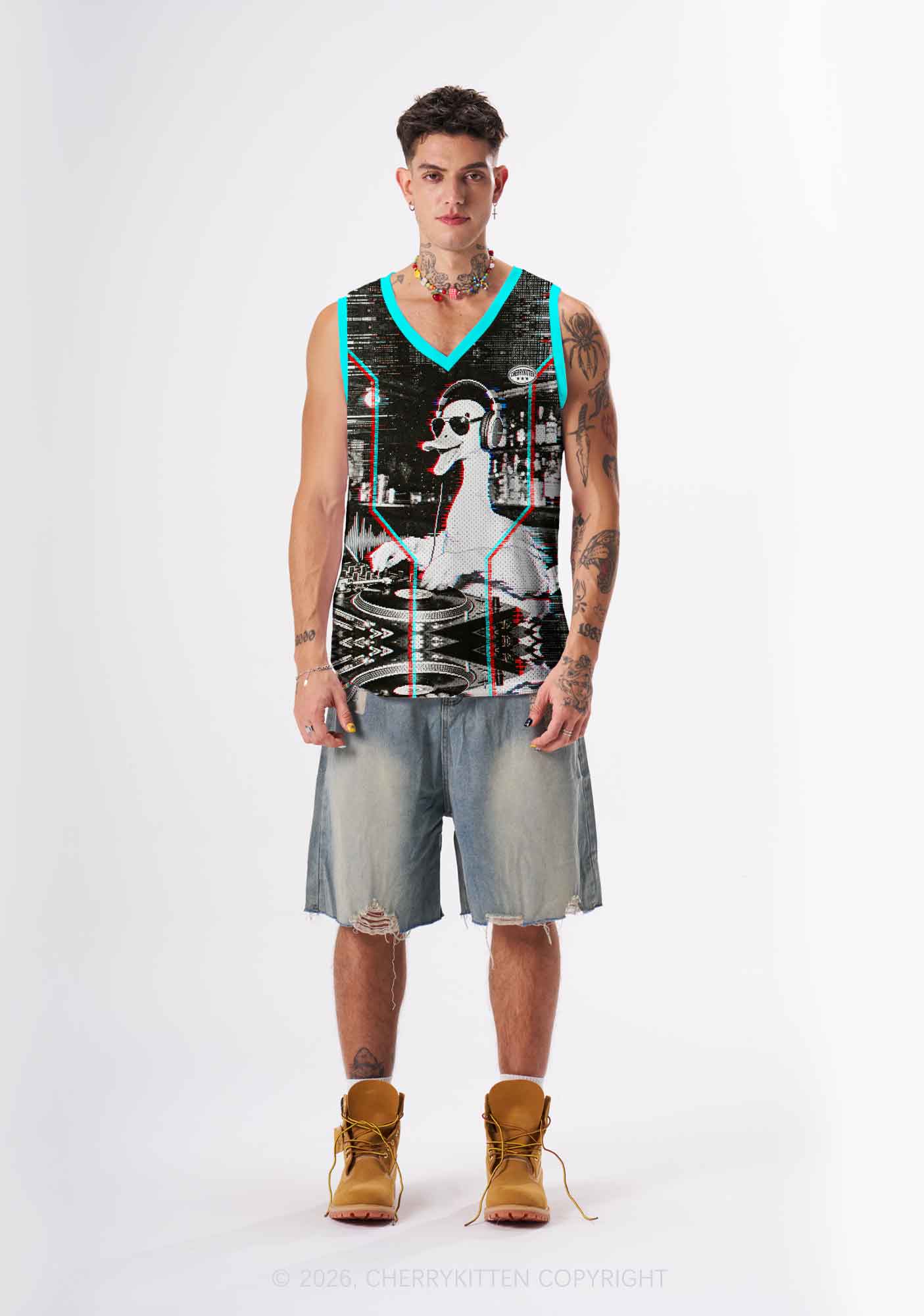 Retro Glitch DJ Duck Y2K Sport Jersey Tank Cherrykitten