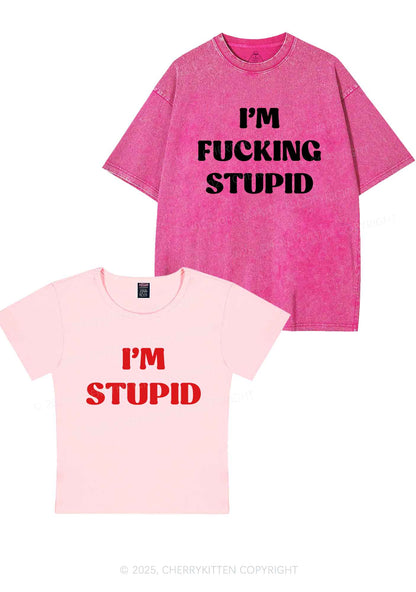 Im Fxxking Stupid Y2K Valentine's Day Couple Shirt Cherrykitten