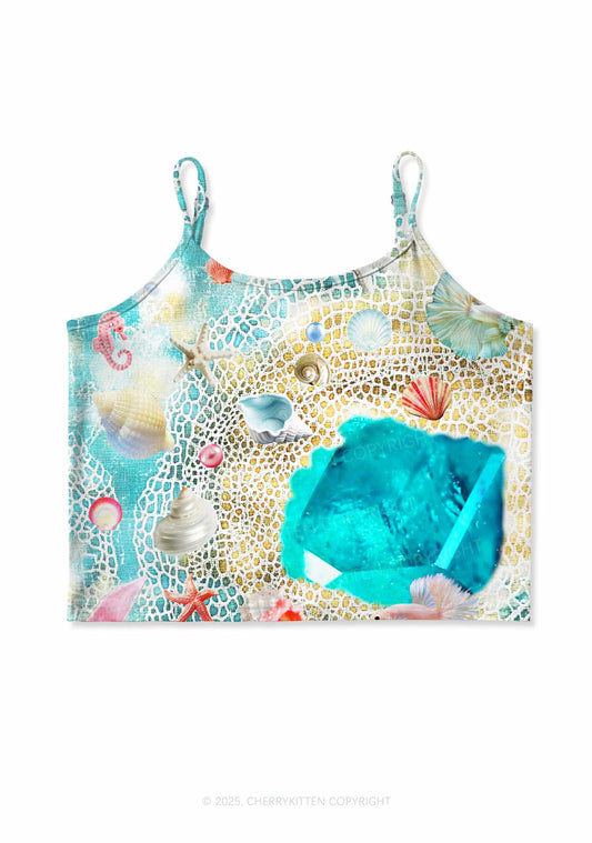 Seashell Fantasy Y2K Print Cami Crop Top Cherrykitten
