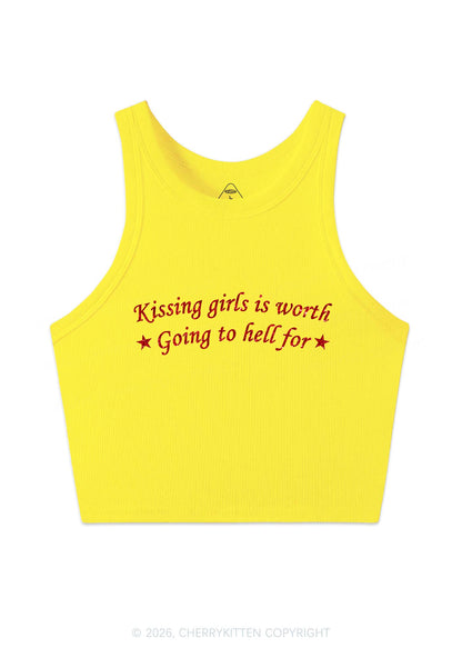 Glitter Kissing Girls is Worth Pride Y2K Crop Tank Top Cherrykitten
