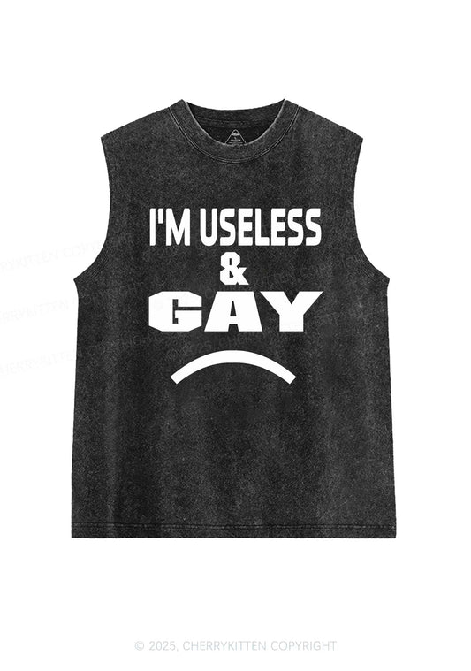 Useless Gay Pride Y2K Washed Muscle Tank Cherrykitten