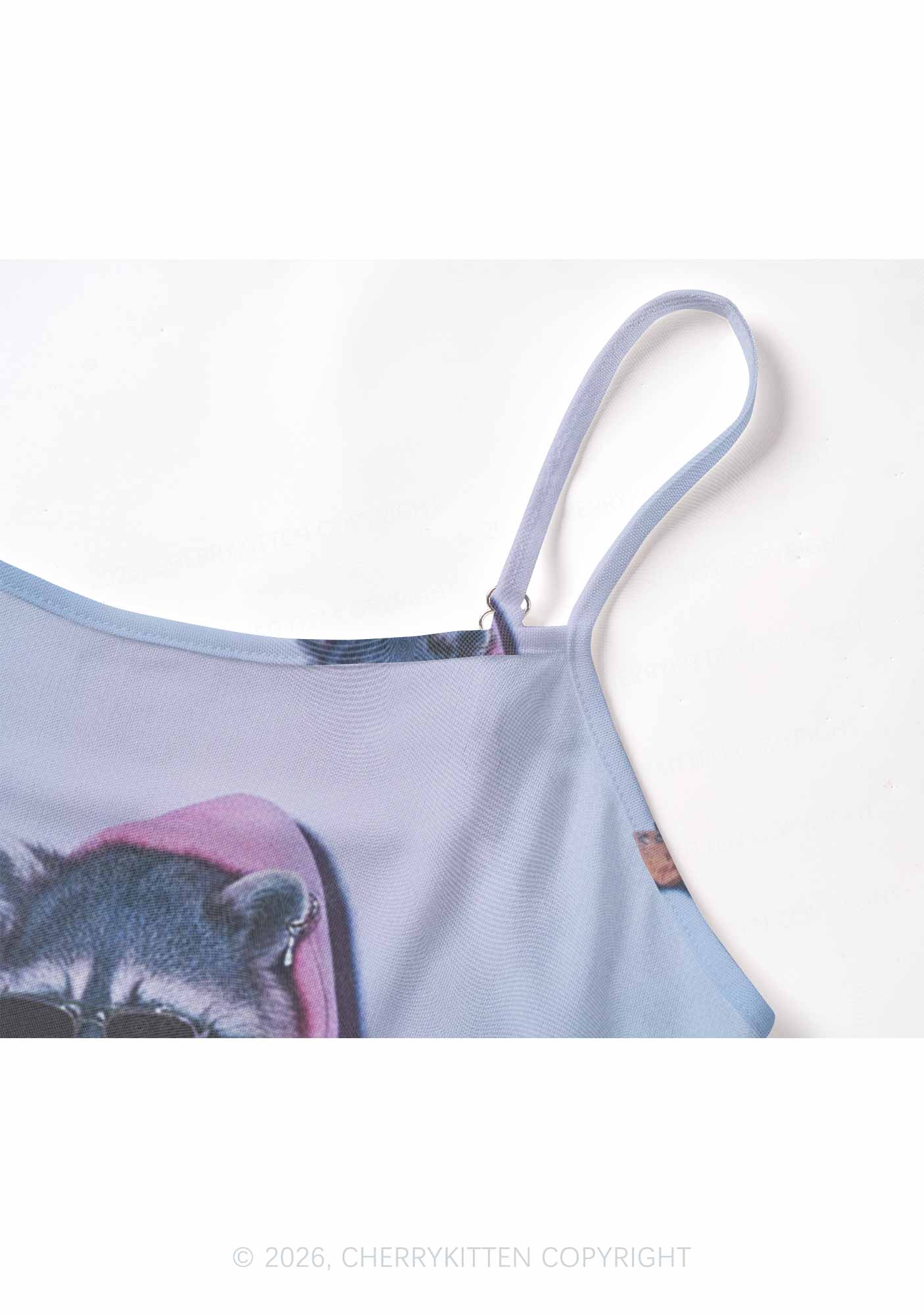 Pink Hoodie Raccoon DJ Y2K Mesh Cami Tank Cherrykitten
