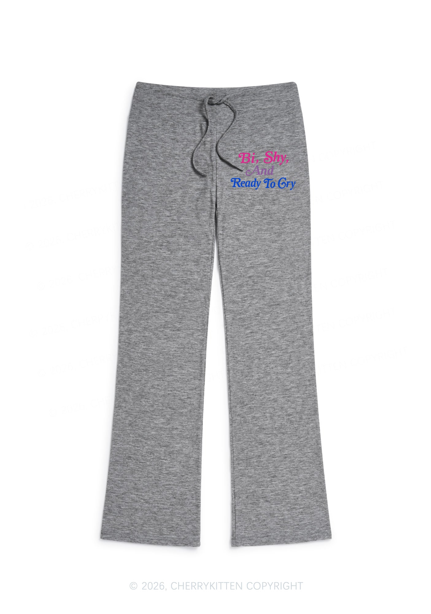 Bi Shy And Ready To Cry Pride Y2K Low Rise Drawstring Flare Pants Cherrykitten