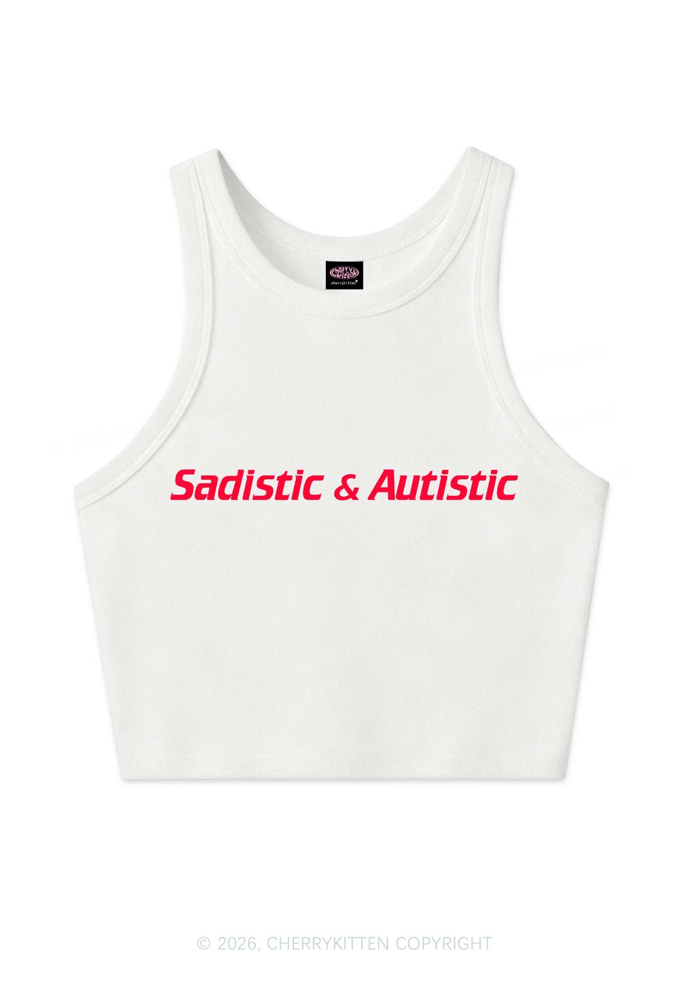 Sadistic Autistic Y2K Crop Tank Top Cherrykitten