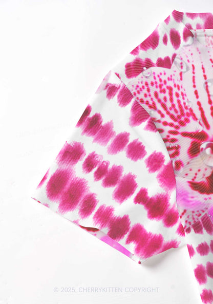 Pink Orchid Dewdrops Y2K Mesh Crop Top Cherrykitten