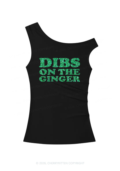Glitter Dibs On The Ginger St Patricks Y2K Off Shoulder Tank Top Cherrykitten