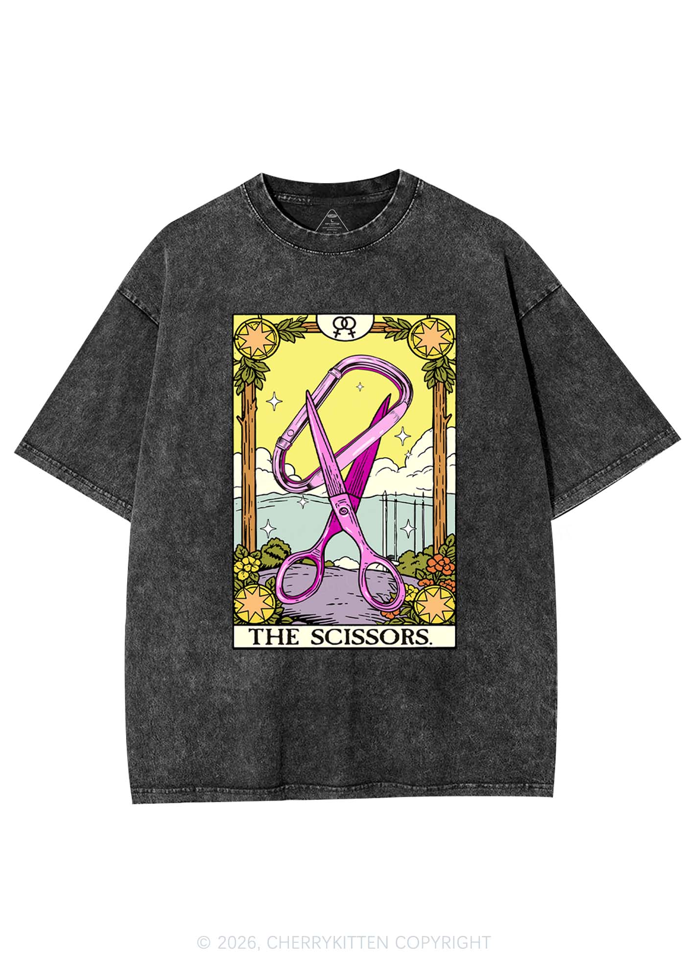 Pink Scissors Tarot Pride Y2K Shirts Washed Tee Cherrykitten