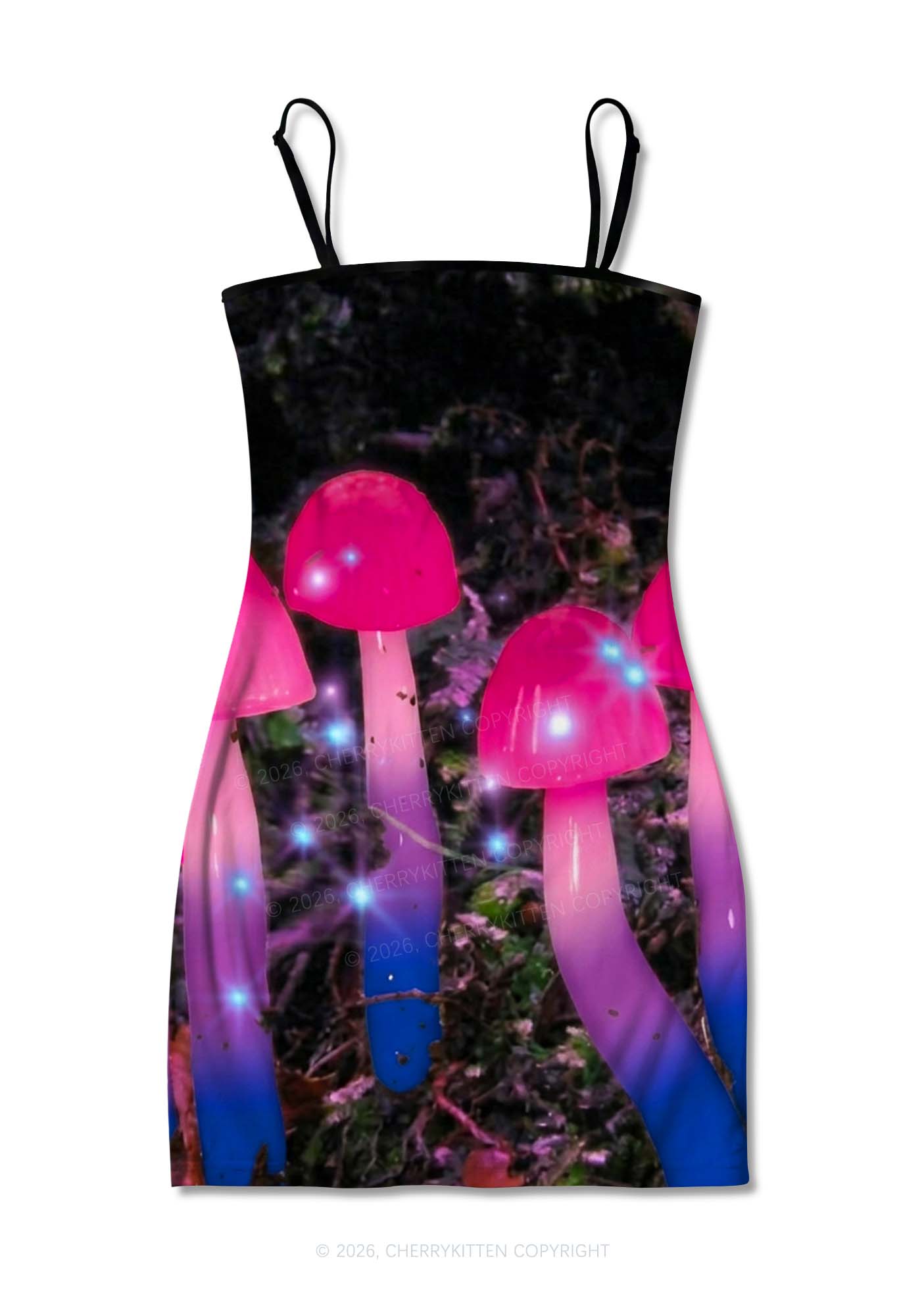 Bisexual Glowing Mushroom Pride Y2K Print Slip Dress Cherrykitten