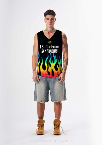 Gay Thoughts Rainbow Flame Pride Y2K Sport Jersey Tank Cherrykitten