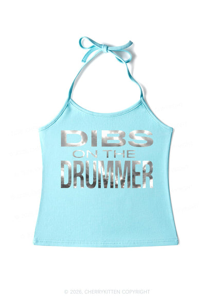 Dibs On The Drummer Silver Foil Printed Y2K Halter Neck Cami Cherrykitten