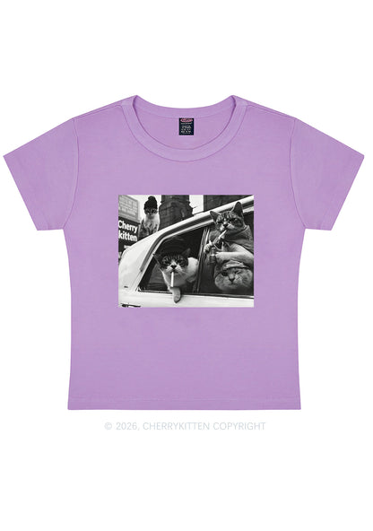 Cats Smoke In Car Y2K Baby Tee Cherrykitten