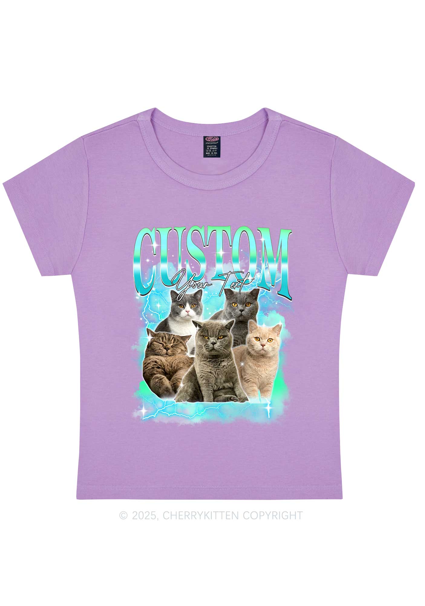 Custom Neon Lightning Cat Photo Y2K Baby Tee Cherrykitten