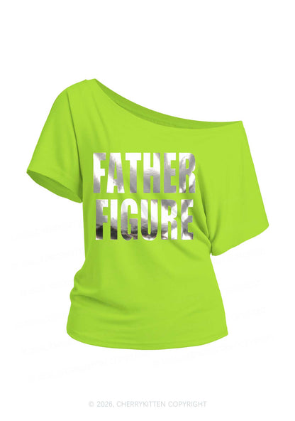Father Figure Silver Foil Printed Y2K Off Shoulder Tee Cherrykitten
