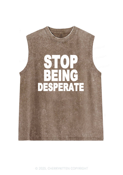 Stop Being Desperate Y2K Washed Muscle Tank Cherrykitten