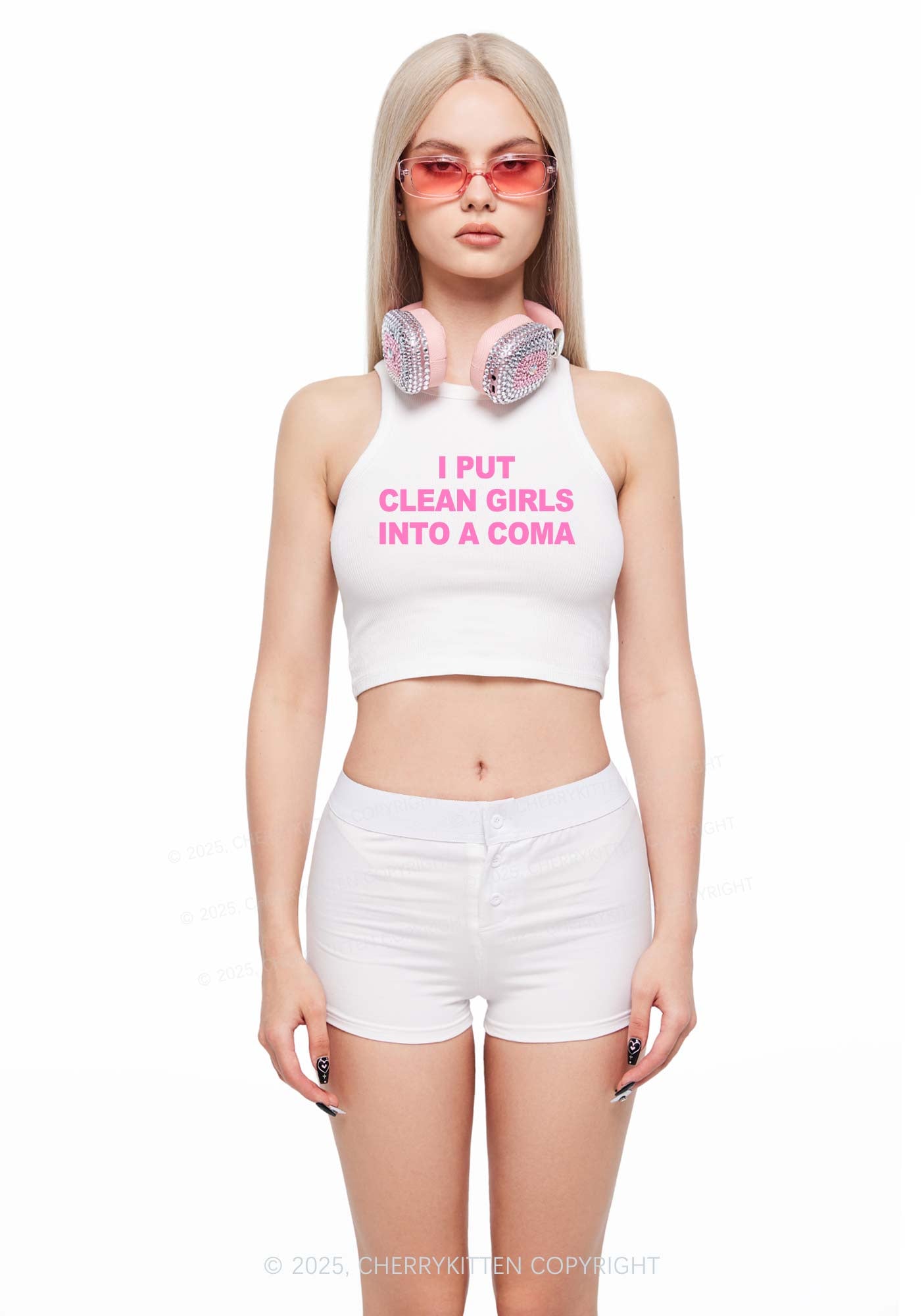 Put Clean Girls Into Coma Y2K Crop Tank Top Cherrykitten