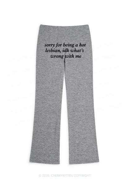 Sorry For Being Hot Lesbian Pride Y2K Low Rise Drawstring Flare Pants Cherrykitten