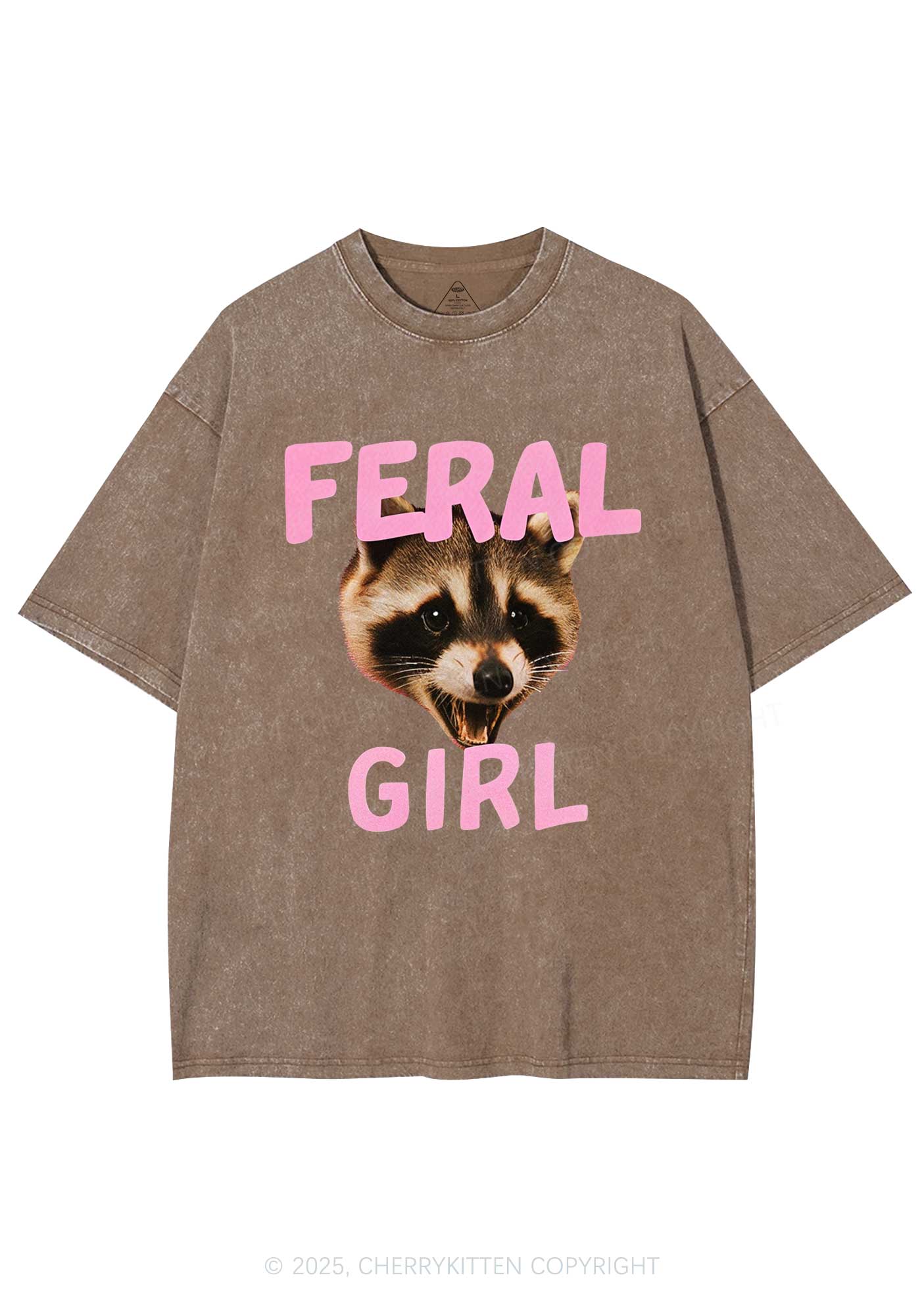 Feral Girl Raccoon Y2K Shirts Washed Tee Cherrykitten