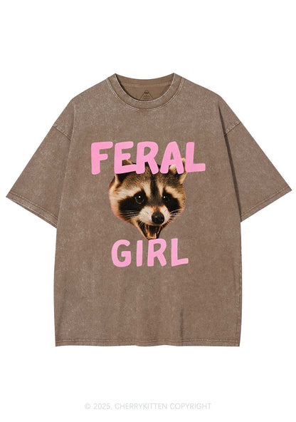 Feral Girl Raccoon Y2K Shirts Washed Tee Cherrykitten