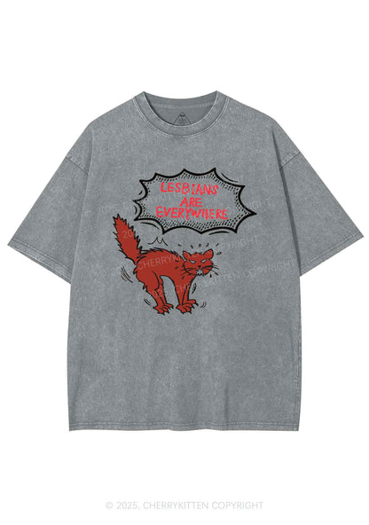Lesbians Are Everywhere Y2K Shirts Washed Tee Cherrykitten