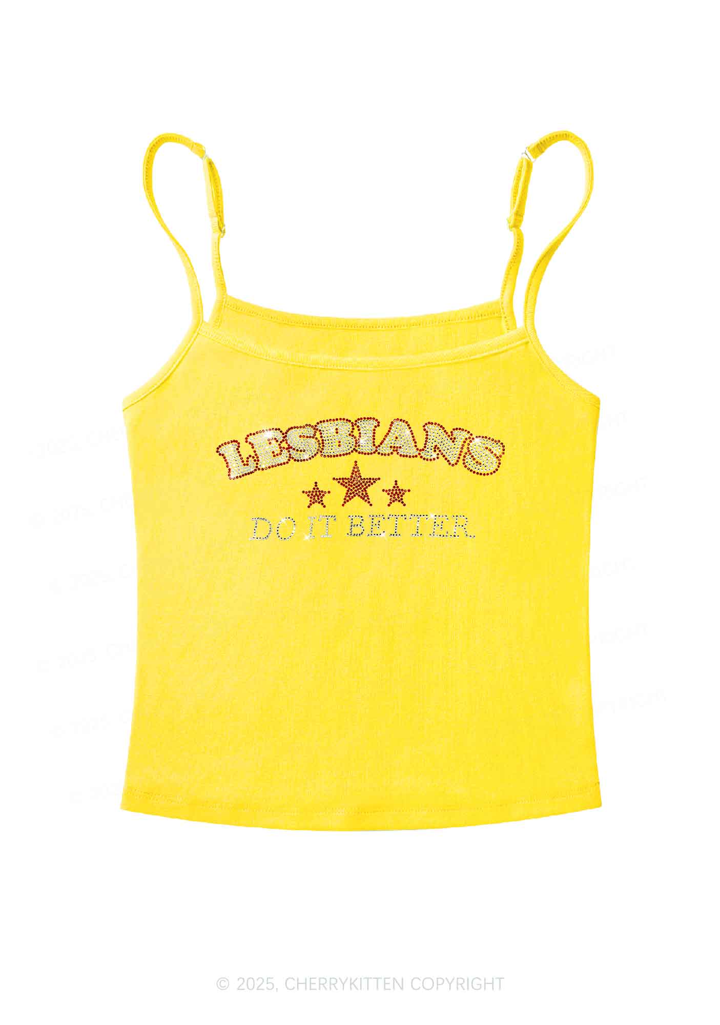 Rhinestone Lesbians Do It Better Pride Y2K Spaghetti Strap Cami Cherrykitten