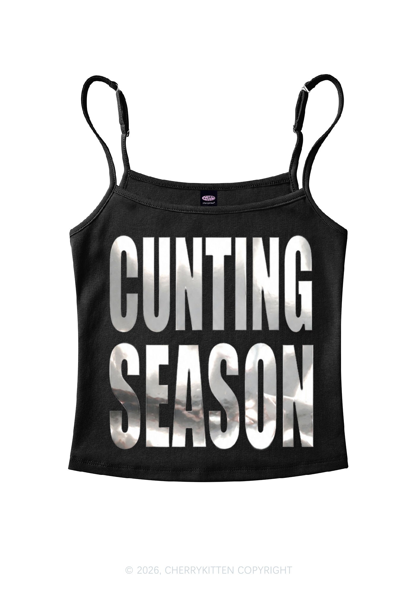 Cxxting Season Silver Foil Printed Y2K Spaghetti Strap Cami Cherrykitten