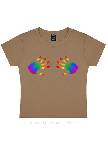 Rainbow Handprint Pride Y2K Baby Tee Cherrykitten