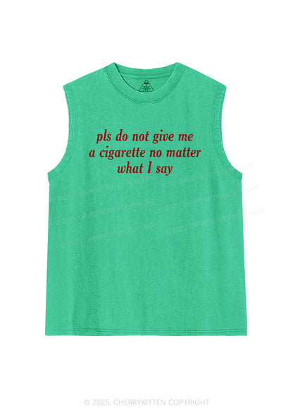 Glitter Pls Dont Give Me Cigarette Y2K Washed Muscle Tank Cherrykitten